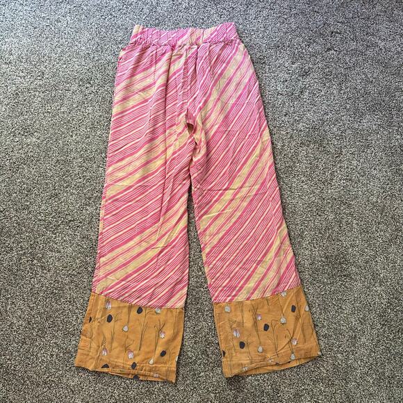 Elevenses Anthropologie pink & cream striped wide-leg pants size M - Picture 4 of 13